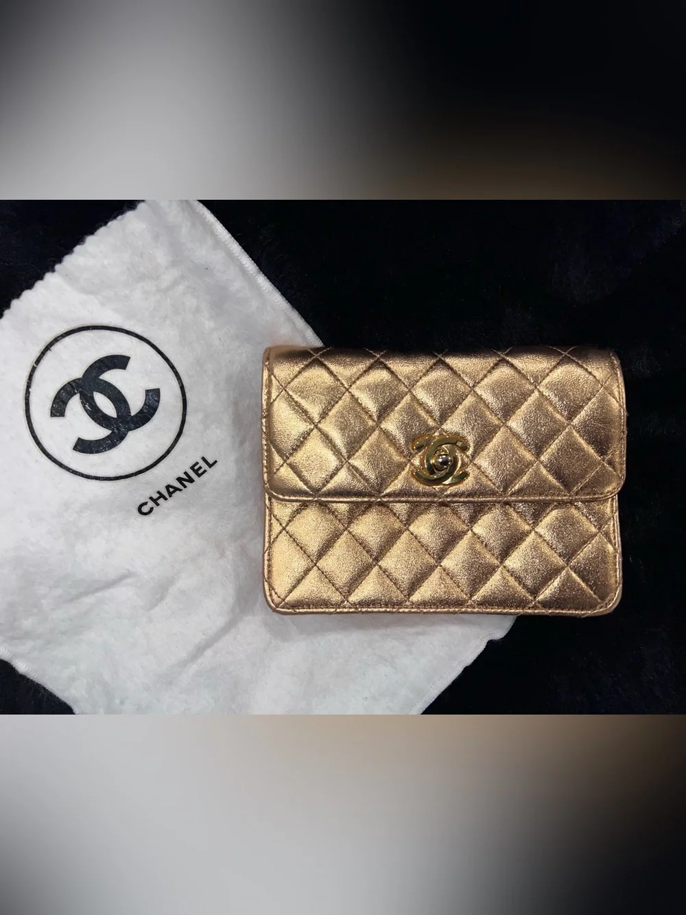 CHANEL Metallic Gold Quilted Mini Shoulder Bag